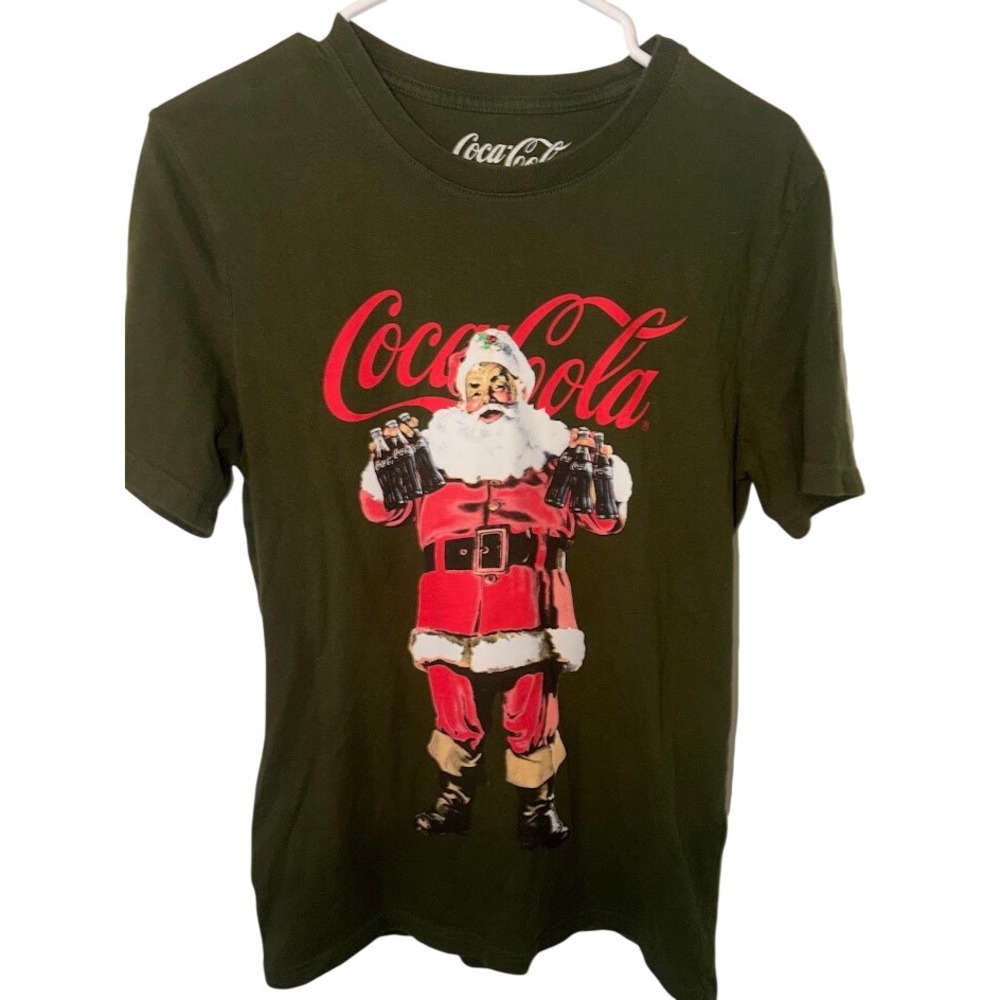 Lucky Brand Coca-Cola Santa Claus Graphic T-Shirt Olive Green Womens Small